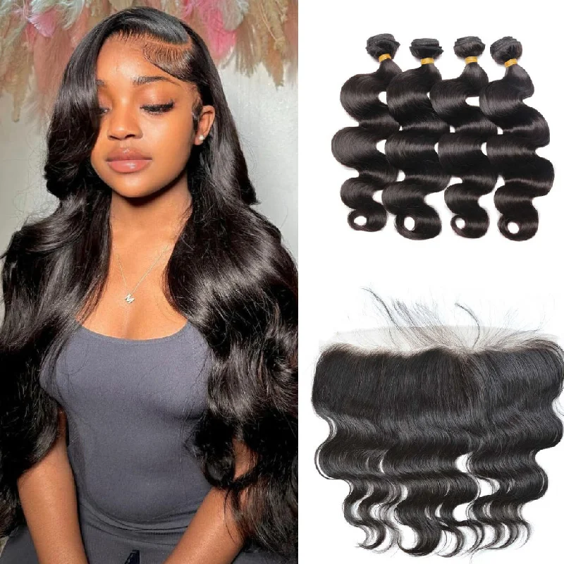 10A Brazilian Body Wave 4 Bundles With Lace Frontal