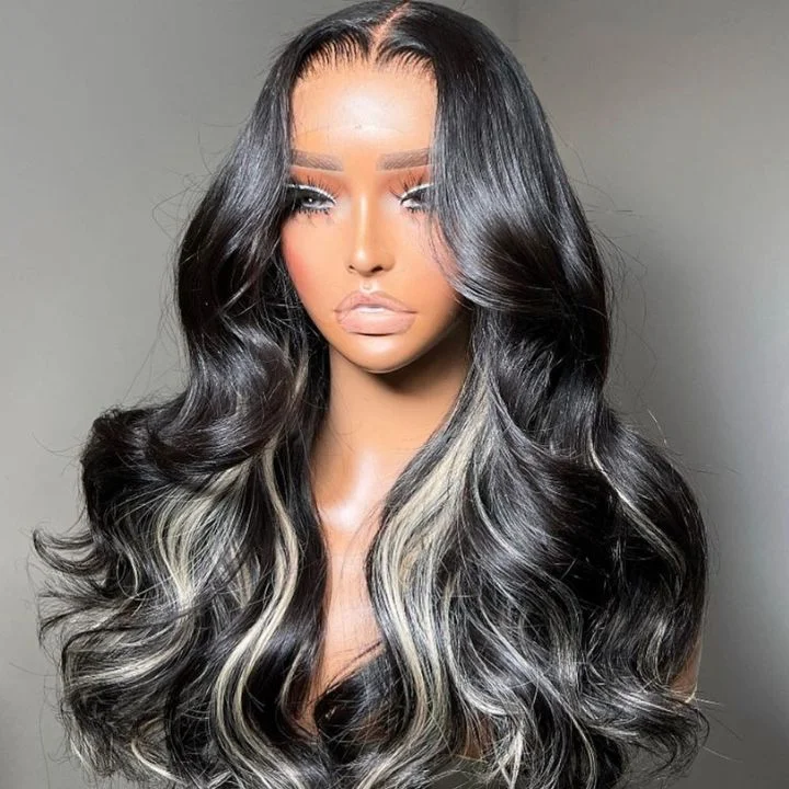 Money Piece Light Blonde Mix Black Body Wave 13x4/6x4.5 Closure Glueless Lace Colord Wig -Amanda Hair Money Piece Light Blonde Mix Black Body Wave 13x4/6x4.5 Closure Glueless Lace Colord Wig -Amanda Hair