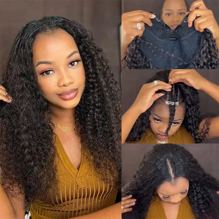 Synthetic curly wig with a tight - curl pattern for a natural look Raw Hair/Virgin Hair Kinky Curly V Part Wig Beginner Friendly Natural Scalp Synthetic curly wig with a tight - curl pattern for a natural look Raw Hair/Virgin Hair Kinky Curly V Part Wig Beginner Friendly Natural Scalp