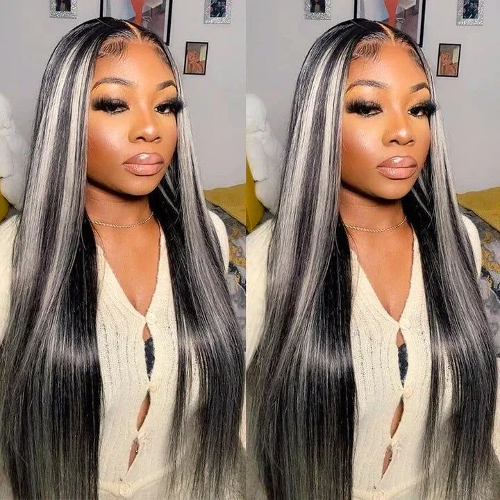 AmandaHair Highlight Wig Human Hair Transparent Lace Front Wigs Body Wave Ombre Human Hair Light Blonde Mix Highlights Straight Color 13x4 Lace Frontal Wig-Amanda Hair