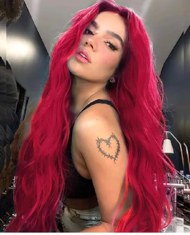 Rose Red Long Wave Synthetic Lace Front Daily Wig