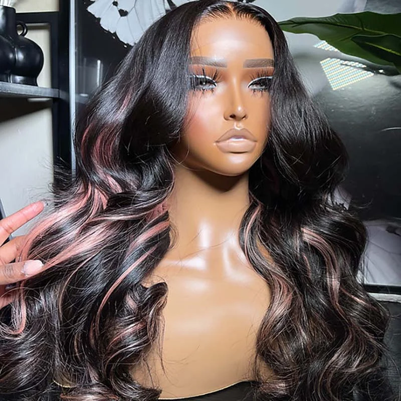 Beeos 5x5 SKINLIKE Real HD Lace Green/Pink Highlight Closure Glueless Wig BC016