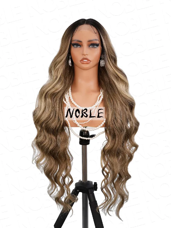 Noble Highlight Ombre Body Wave 13×4×1 T Part Wig Natural Hairline Synthetic Lace Front Wigs 36 Inch Noble Highlight Ombre Body Wave 13×4×1 T Part Wig Natural Hairline Synthetic Lace Front Wigs 36 Inch