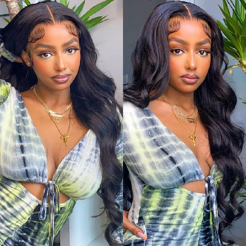 Body Wave T-Part Lace Wig 100% Virgin Human Hair Middle Part Frontal Wigs Natural Color - Amanda Hair