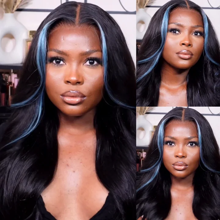 Highlight Money Piece Light Blue Transparent Lace Front Human Hair Wigs Body Wave 13x4/4x4 Lace Color Wig-Amanda Hair Highlight Money Piece Light Blue Transparent Lace Front Human Hair Wigs Body Wave 13x4/4x4 Lace Color Wig-Amanda Hair