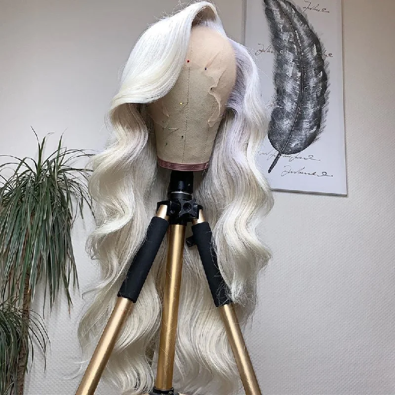 Iced Blonde Color 100% Peruvian Hair Body Wavy Lace Front Wig