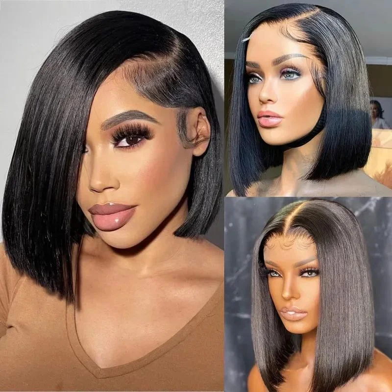 Bob Wigs for Concerts​ Bob Wigs in Pastel Colors for a Trendy Look​ Glueless Double Drawn Blunt Cut Bob Transparent Lace Wig 10A Double Drawn Human Hair