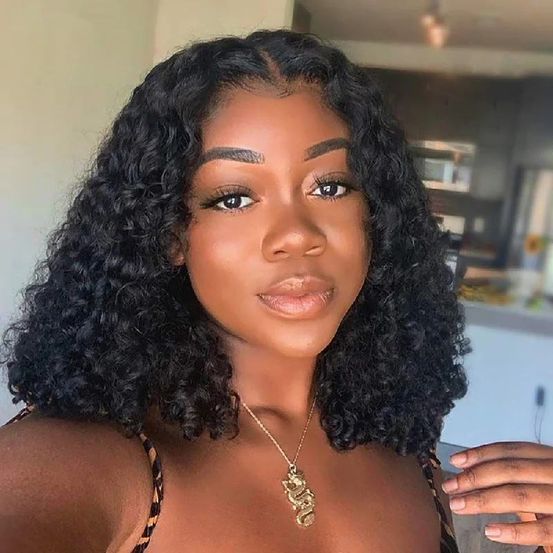 Curly wig with a 220 - density for an extra - full appearance Glueless Curly Bob Wigs 250% Density Real Human Hair Pre-pluck 13x4 Invisible Lace Wig Curly wig with a 220 - density for an extra - full appearance Glueless Curly Bob Wigs 250% Density Real Human Hair Pre-pluck 13x4 Invisible Lace Wig