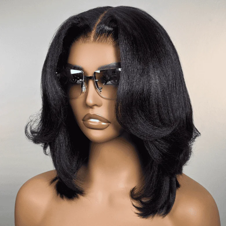 Bob Wigs for Corporate Events​ Bob Wigs for Business Professionals​ Klaiyi Yaki Straight Bob 13x4 Pre Everything Put On and Go Glueless Wig Pre-Cut Lace Wig Beginner Friendly