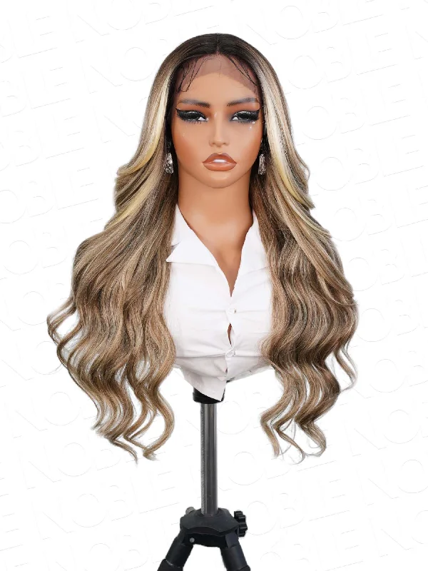 Noble Mixed #613 Blonde Body Wave 13×5×1 T-Part Lace Synthetic Wig Middle Part Wig