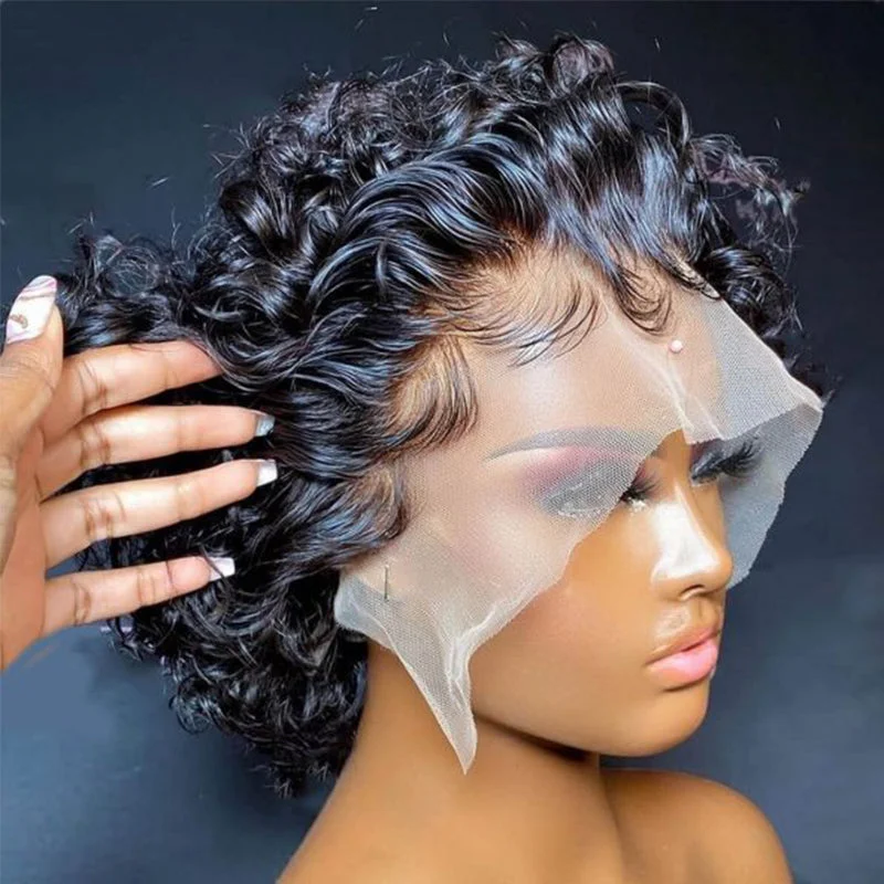 Curly wig with a pre - plucked hairline for a more natural look Pixie Cut Wig 13x1 Lace Frontal Wig Short Curly Human Hair Wig Curly wig with a pre - plucked hairline for a more natural look Pixie Cut Wig 13x1 Lace Frontal Wig Short Curly Human Hair Wig