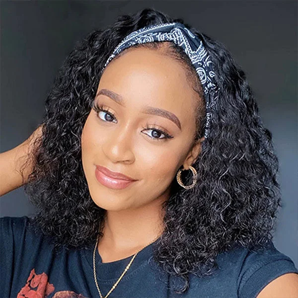Water wave wig with a side - part for a more flattering look Water Wave Headband Wigs Human Hair Bob Wigs With Headband Glueless Human Hair Wigs For Black Women