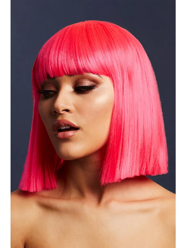 Short wig with a side - swept bang for a sophisticated and flattering style Fever Lola Wig, Neon Pink