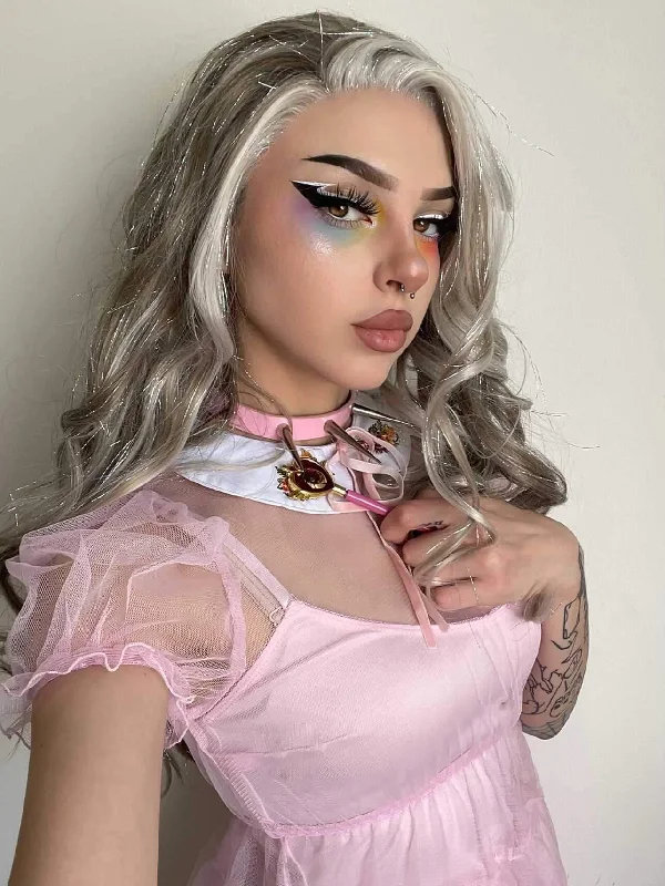 Luna - Gray White Highlighted With Silver Tinsel Synthetic Lace Front Wig