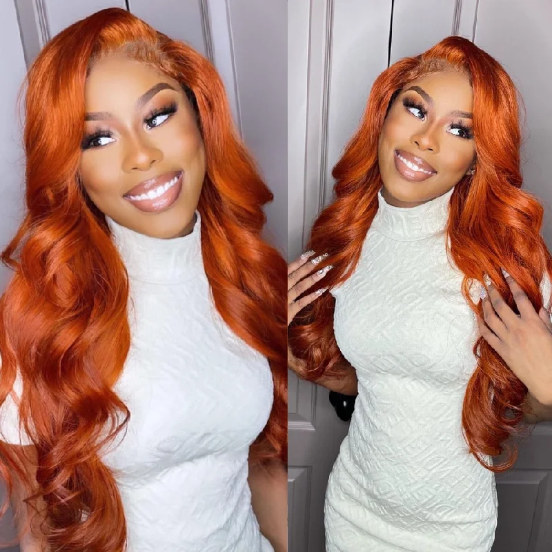 Orange Ginger Colored Body Wave 13x4 Lace Front Wigs 4*4 Lace Closure Wigs With Baby Hair 150% Density-Amanda Hair Orange Ginger Colored Body Wave 13x4 Lace Front Wigs 4*4 Lace Closure Wigs With Baby Hair 150% Density-Amanda Hair