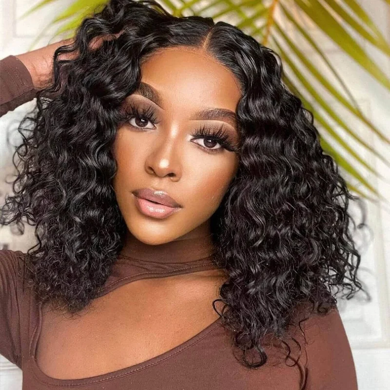 Water wave wig with a middle - part for a classic and elegant style Aligrace Hair 5X5 HD Lace Closure Water Wave Bob Wigs