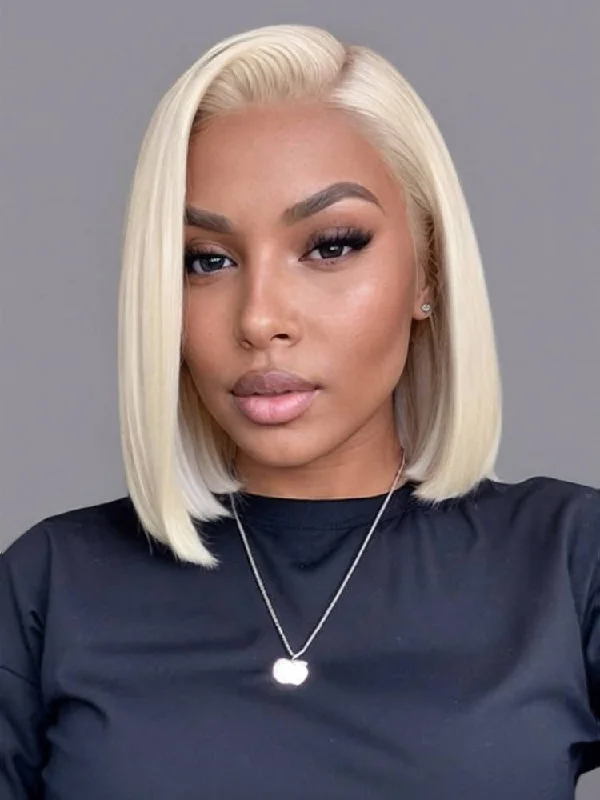 Bob Wigs in Asian Sizing​ Blonde #613 Colored Short Bob Glueless 6x5 Pre-Cut Lace Human Hair Wigs