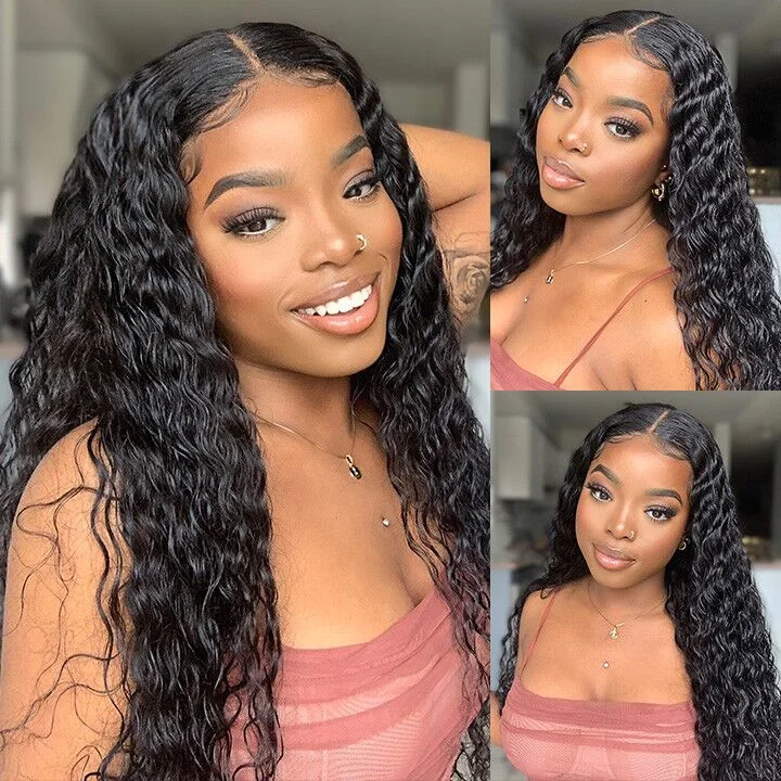 Water wave wig with a pre - bleached knot for a natural - looking scalp Water Wave Wig Human Hair 4*4 HD Lace Closure Wig Natural Color 180% Density-Amanda Hair