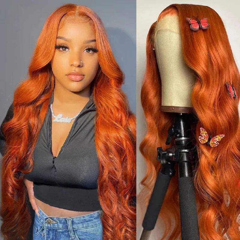 Fleeky Hair Orange Ginger Color Wigs Transparent Lace Body Wave 13x4 Lace Frontal Wig 4x4 Lace CLosure Wig