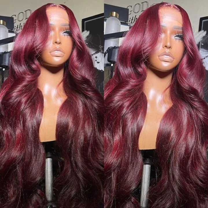 Glueless 99J Burgundy Body Wave HD Transparent 13x4 Lace Front /6x4.5 Closure Colord Red Wig -Amanda Hair Glueless 99J Burgundy Body Wave HD Transparent 13x4 Lace Front /6x4.5 Closure Colord Red Wig -Amanda Hair