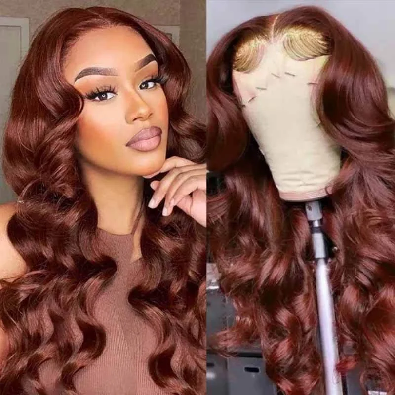 Ishow Ready To Wear PPB™ Pre Cut HD Lace Human Hair Wigs #33 Auburn Reddish Brown Body Wave Real Glueless Wig