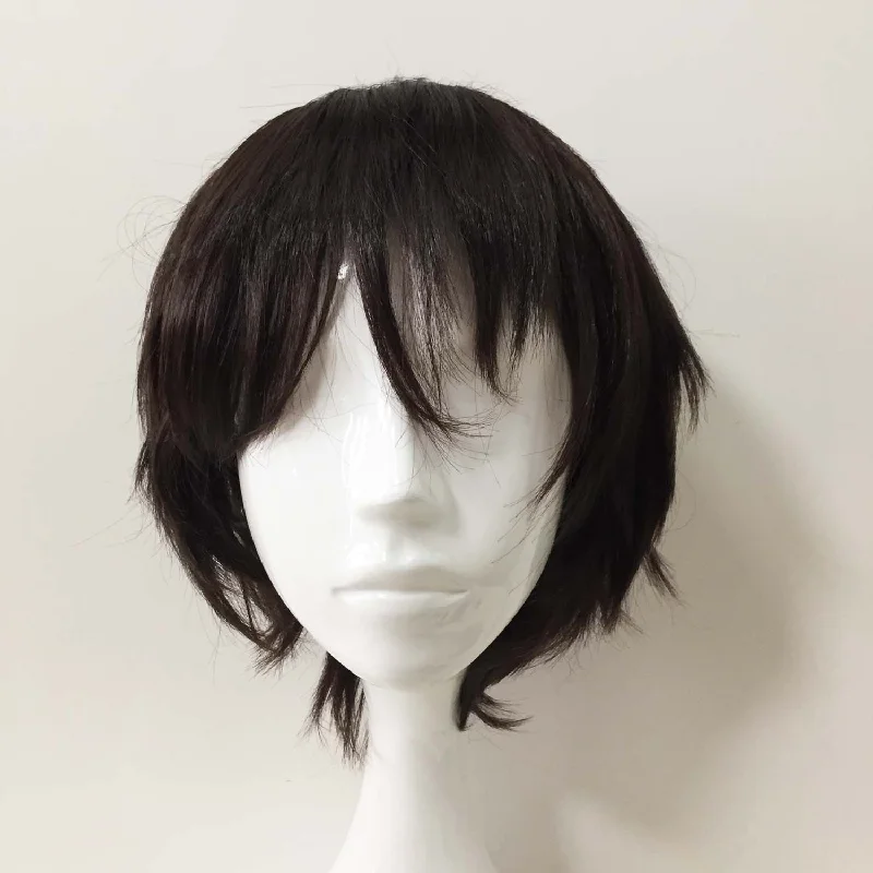 Men Dark Brown Short Straight Fringe Bangs Cosplay Wig