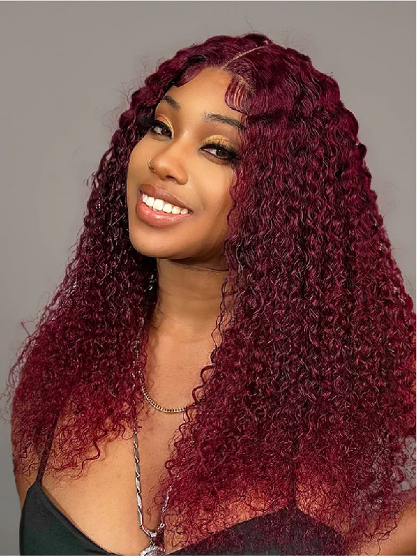 Afro - curly wig with a full and voluminous look Beme Glueless ReadyWear 13x4 Burgundy Jerry Curly Wig 100% Human Hair Afro - curly wig with a full and voluminous look Beme Glueless ReadyWear 13x4 Burgundy Jerry Curly Wig 100% Human Hair