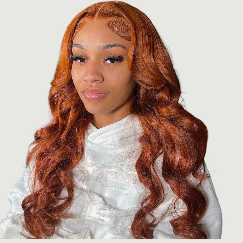 Human - hair curly wig with a bouncy and natural movement Ginger 13*4 HD lace Bodywave Human Hair Wig With highlights Human - hair curly wig with a bouncy and natural movement Ginger 13*4 HD lace Bodywave Human Hair Wig With highlights