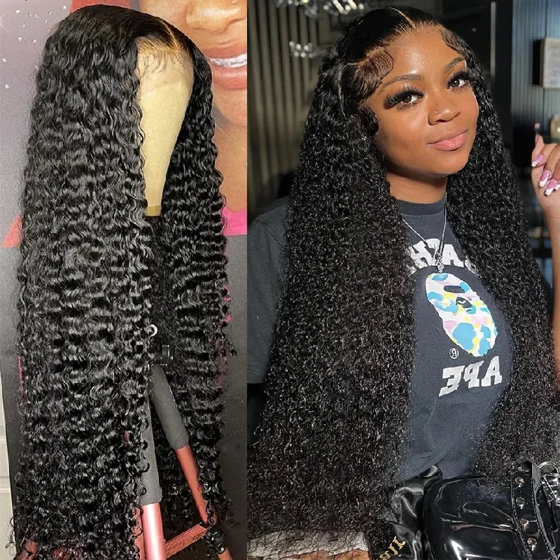 Human - hair curly wig with a bouncy and natural movement Modern Show 180% Density Curly Glueless Lace Closure Wigs Human Hair For Women