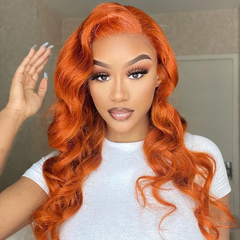 Honey Ginger Color 100% Human Hair Body Wavy Lace Front Wig