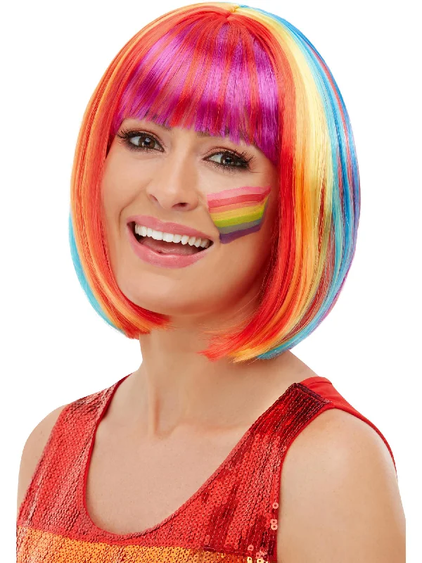 Short wig with a side - swept bang for a sophisticated and flattering style Rainbow Bob Wig