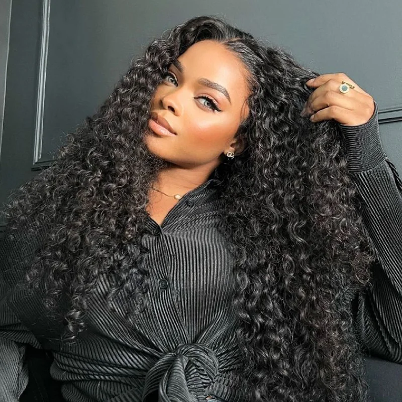 Glueless Wig 5x5 HD Lace Closure Invisible Knot Pre-plucked & Cut Deep Wave Natural Black