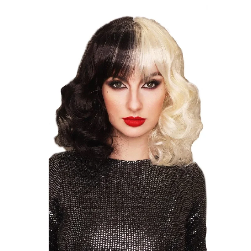 Half Black Half Blond Curls Wig